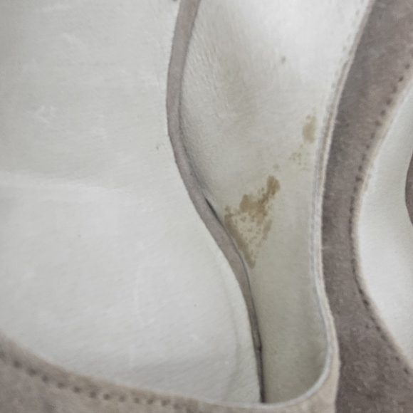 Michael Kors taupe Suede Peep Toe Slingback Stiletto Platform Heels Size 8.5M - Picture 11 of 13